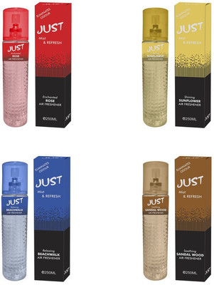 Just Rose, Floral, Ocean, Sandal Spray Rose, Sunflower, Beachwalk, Sandal Wood Air Freshener - Pack Of 4 (4 X 250ml)(4 x 250 ml)