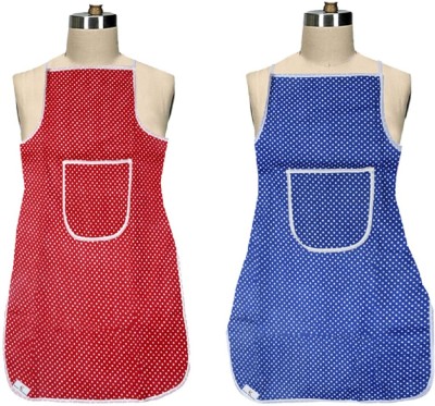 KUBER INDUSTRIES Cotton Home Use Apron - Free Size(Red, Dark Blue, Pack of 2)