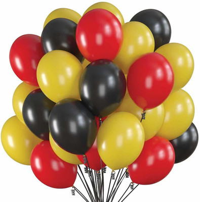 Eos Solid Solic Metallic Long Lasting Stretchable Colored Balloon(Black, Yellow, Red, Pack of 25)