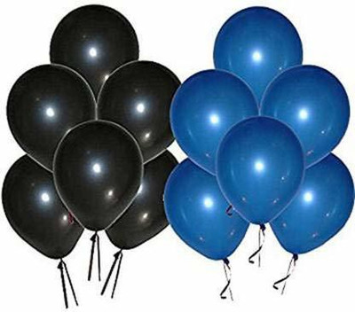 Eos Solid Solic Metallic Long Lasting Stretchable Colored Balloon(Black, Blue, Pack of 25)