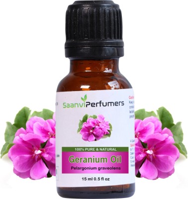 Saanvi perfumers Geranium Essential Oil 15ML For Hair Growth | Healthy Skin | Suitable For Body Massage | Best for Providing Natural Fragrance, Relaxation, Diffuser & Therapeutic Grade(15 ml)