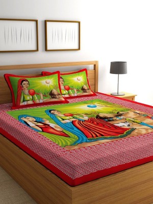 PETROSOLY 144 TC Cotton Queen Cartoon Flat Bedsheet(Pack of 1, Red)