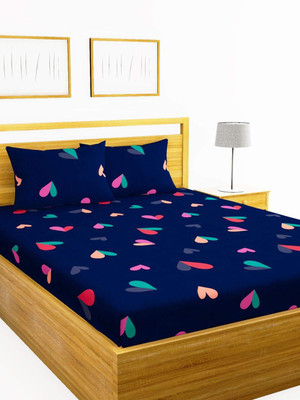 Spangle Homes 130 TC Polycotton King Geometric Fitted (Elastic) Bedsheet(Pack of 1, Blue6)