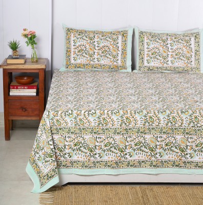 Ravaiyaa - Attitude Is Everything 0 TC Cotton Queen Floral Flat Bedsheet(Pack of 3, White, Green)