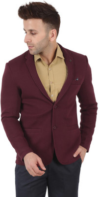AD & AV Self Design Single Breasted Festive & Wedding Men Blazer(Maroon)