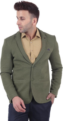 AD & AV Self Design Single Breasted Festive & Wedding Men Blazer(Green)