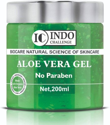 INDO CHALLENGE Aloe Vera Gel - Hydrates Hair and Skin- Prevents Dark Spots, Acne and Dandruff - Ideal for Oily Skin and Dry Brittle Hair - Cruelty Free (200 g)