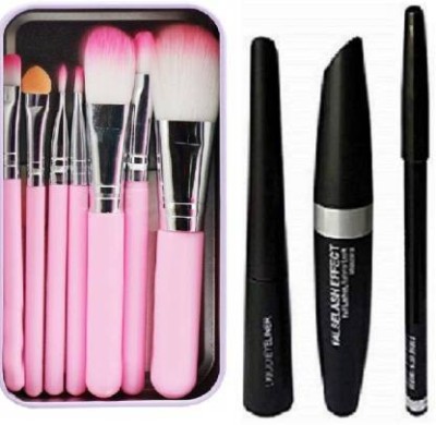 swenky Eyebrow Black Pencil With Mascara & Liquid Eyeliner (Set of 3) And H. kitty Makeup Brushes Set of 7 (2 Items in the set)(2 Items in the set)