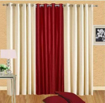 jim-Dandy 274 cm (9 ft) Polyester Semi Transparent Long Door Curtain (Pack Of 3)(Plain, Off White, Maroon)