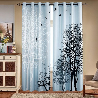 RISKY FAB 274 cm (9 ft) Polyester Room Darkening Long Door Curtain (Pack Of 2)(Floral, Sky Blue)