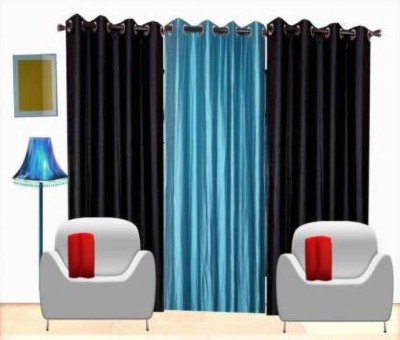 jim-Dandy 152 cm (5 ft) Polyester Semi Transparent Window Curtain (Pack Of 3)(Plain, Black, Light Blue)