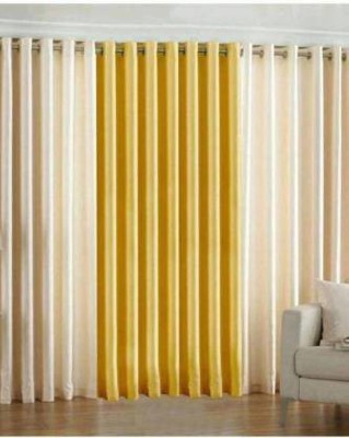 jim-Dandy 152 cm (5 ft) Polyester Semi Transparent Window Curtain (Pack Of 3)(Plain, Off White, Golden)
