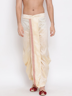VM VM by Vastramay Men's Gold Silk Blend Dhoti Solid Men Dhoti