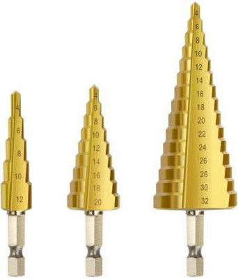 Gadariya King HSS Titanium Coated Cone Metal Step Drill Bits Set 4-12mm 4-20mm 4-32mm