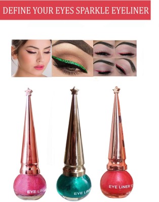 Synecus Define Your Eyes Improve Your Impression 12 Hrs Stay Long Lasting Waterproof Sparkle Eyeliner 3 Multicolor Red, Pink and Green 5 ml(Multicolor)