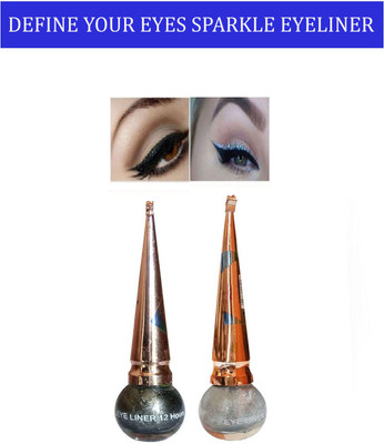 Synecus Define Your Eyes Improve Your Impression 12 Hrs Stay Long Lasting Waterproof Sparkle Eyeliner Silver and Black 5 ml(Multicolor)