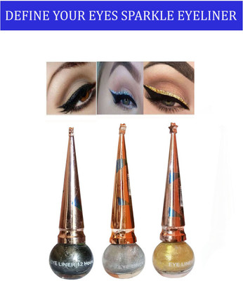 Synecus Define Your Eyes Improve Your Impression 12 Hrs Stay True Long Lasting Waterproof Sparkle Eyeliner Black, Silver, Gold 5 ml(Multicolor)