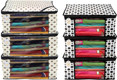 Ankit International AI_CB 3_BB 3 Polka Dot Design 6 Piece Non Woven Fabric Saree Cover Set with Transparent Window, Extra Large, Cream & White AI_CB 3_BB 3(White, Cream)