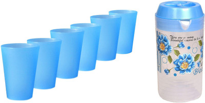 mastBus 6 Pcs Plastic Glass with 2 Litre Jug Set for Drinking Water, Milk Heavy Duty Multipurpose Container Jar Glass-Jug Set Jug Glass Set(Plastic)