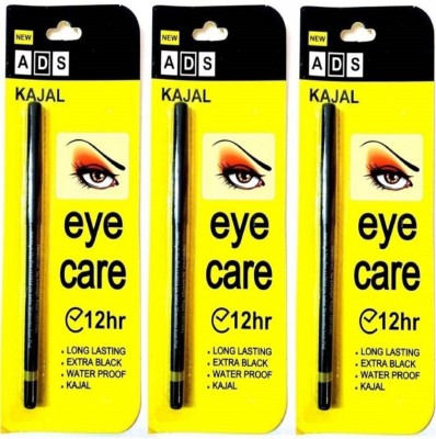 ads Kajal Waterproof Long-Lasting (1.05g Pack Of 3) (Black)(Deep Black, 1.05 g)