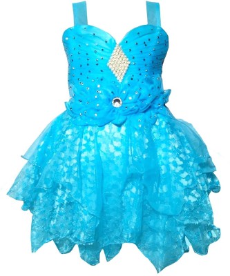 Stylish Collection Baby Girls Midi/Knee Length Casual Dress(Blue, Sleeveless)