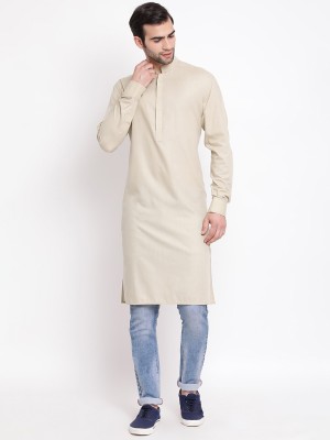 VASTRAMAY Men Solid Straight Kurta(Beige)