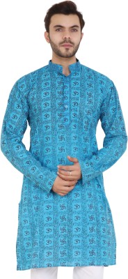 Latest Plus Men Printed Straight Kurta(Blue)