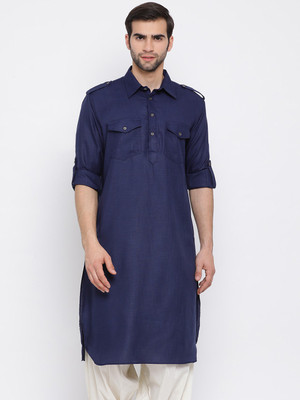 VASTRAMAY Men Solid Pathani Kurta(Blue)