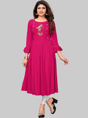 VBUYZ Women Solid Flared Kurta(Pink)