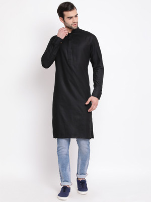 VASTRAMAY Men Solid Straight Kurta(Black)