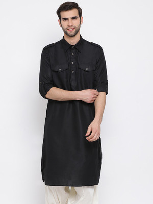 VASTRAMAY Men Solid Pathani Kurta(Black)