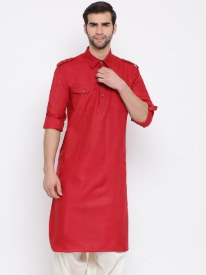 VASTRAMAY Men Solid Pathani Kurta(Maroon)