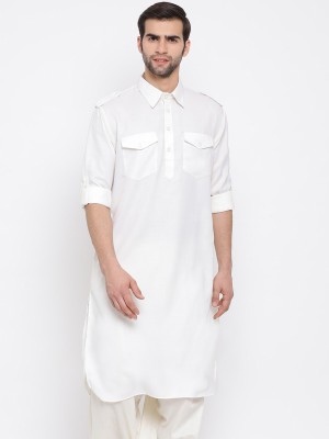 VASTRAMAY Men Solid A-line Kurta(White)