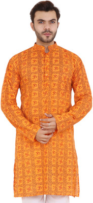 Latest Plus Men Printed Straight Kurta(Orange)