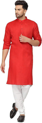 fshway Men Solid Straight Kurta(Red)