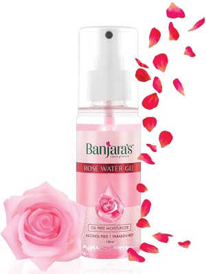 Banjaras Rose Water Gel | Oil Free Makeup Setting & Hydrating Spray Mist with Rose petal Extracts | Clears Impurities, maintains skin pH levels, Helps tighten pores & Reduces Skin Irritation | Paraben & Alcohol-Free, Natural & Vegan| For Skin, Face and Aromatherapy with Fresh rose Scent 100 ml, 3 Pa