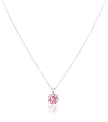 arts on way Silver Plated Chain with Beautiful Large Single Pink Cubic Zirconia (American Diamond) Stone Pendant for Women/Girls Cubic Zirconia Silver Plated Brass Chain