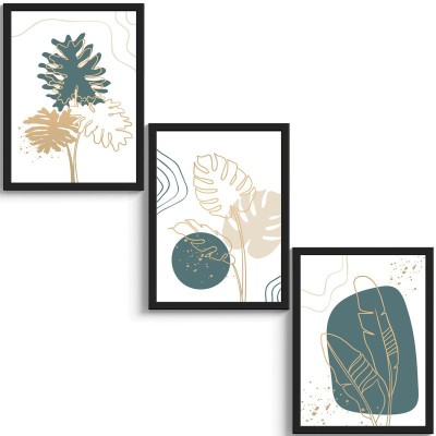 SC CREATIVES SC CREATIVES Set of 3 Trophical Golden Botanical Framed Art Prints Painting with Plexi Glass 12 x 9 Inches Wall Art Gift Posters for Wall Decor Wall Hangings - black Frame | Ready To Hang Digital Reprint 12 inch x 9 inch Painting(With Frame, Pack of 3)