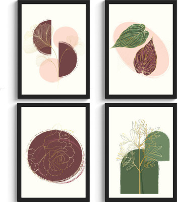 SC CREATIVES SC CREATIVES Set of 4 Minimal Botanical Plants Framed Art Prints Painting with Plexi Glass 12 x 9 Inches Wall Art Gift Posters for Wall Decor Wall Hangings - black Frame | Ready To Hang Digital Reprint 12 inch x 9 inch Painting(With Frame, Pack of 4)