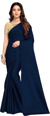 Ratan creation Solid/Plain Bollywood Satin Saree(Dark Blue)