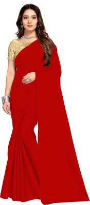 Ratan creation Solid/Plain Bollywood Satin Saree(Red)