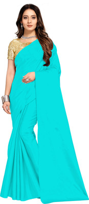 Aruna Sarees Solid/Plain Bollywood Satin Saree(Light Blue)