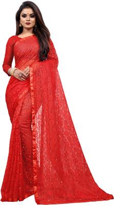 bv design Self Design Bollywood Net Saree(Red)