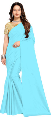 Aruna Sarees Solid/Plain Bollywood Satin Saree(Blue)