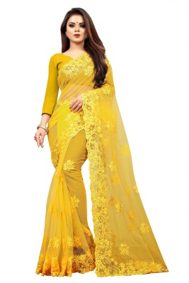 PARAMPARA DESIGNER Embroidered Bollywood Net Saree(Yellow)