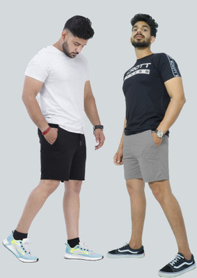 Scrott Merchandise Solid Men Black, Grey Basic Shorts