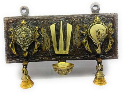 RAMA METAL BRASS SANKH CHAKRA NAMAM PLATE WITH DIYA AND BELL Decorative Showpiece  -  19 cm(Brass, Yellow)