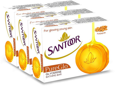 Santoor Pureglow Bathing Bar with Almond Oil & Glycerine Soap 3Nx125g(3 x 125 g)