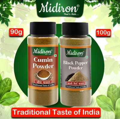 Midiron Premium & Fine Quality Black Pepper (Kali Mirch) Powder (100g) & Cumin (Jeera) Powder (90g)(2 x 95 g)