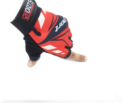 keycraze Cycling Fingerless Gloves Breathable Half Finger Non-Slip Shock-Absorbing Gym & Fitness Gloves(Red, White)